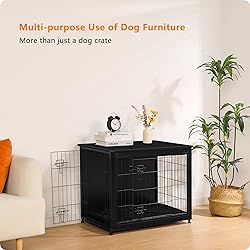 DWANTON Dog Crate Furniture with Cushion, Wooden
