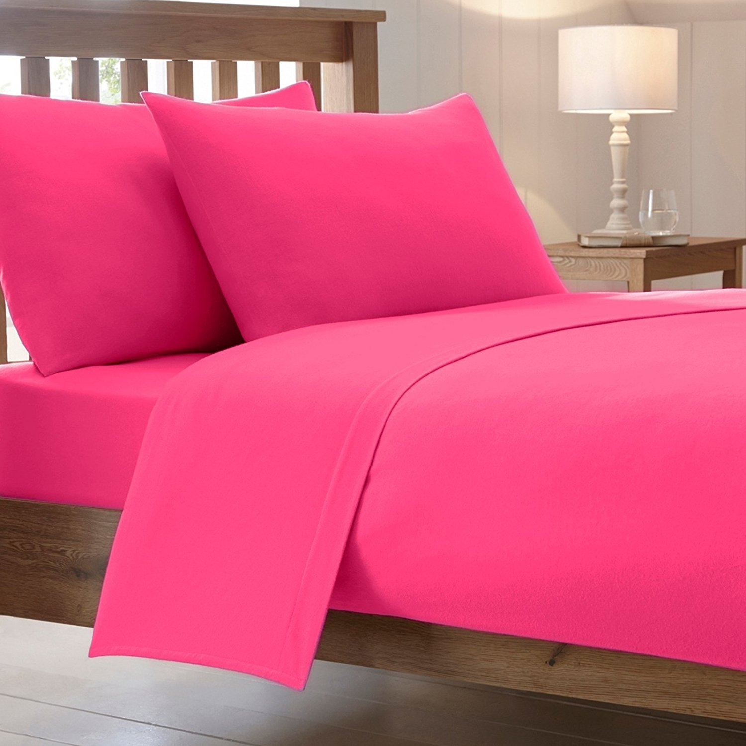 40 Cm / 16" Inch Extra Deep Luxury Combed Poly Cotton Bed Fitted Sheets Non Iron Percale Plain Sheet Bedding(Fuchsia, King)