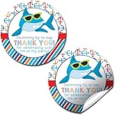 Shark in Sunglasses Birthday Party Thank You Sticker Labels, 40 2" Party Circle Stickers by AmandaCreation, Great for Party Favors, Envelope Seals & Goodie Bags