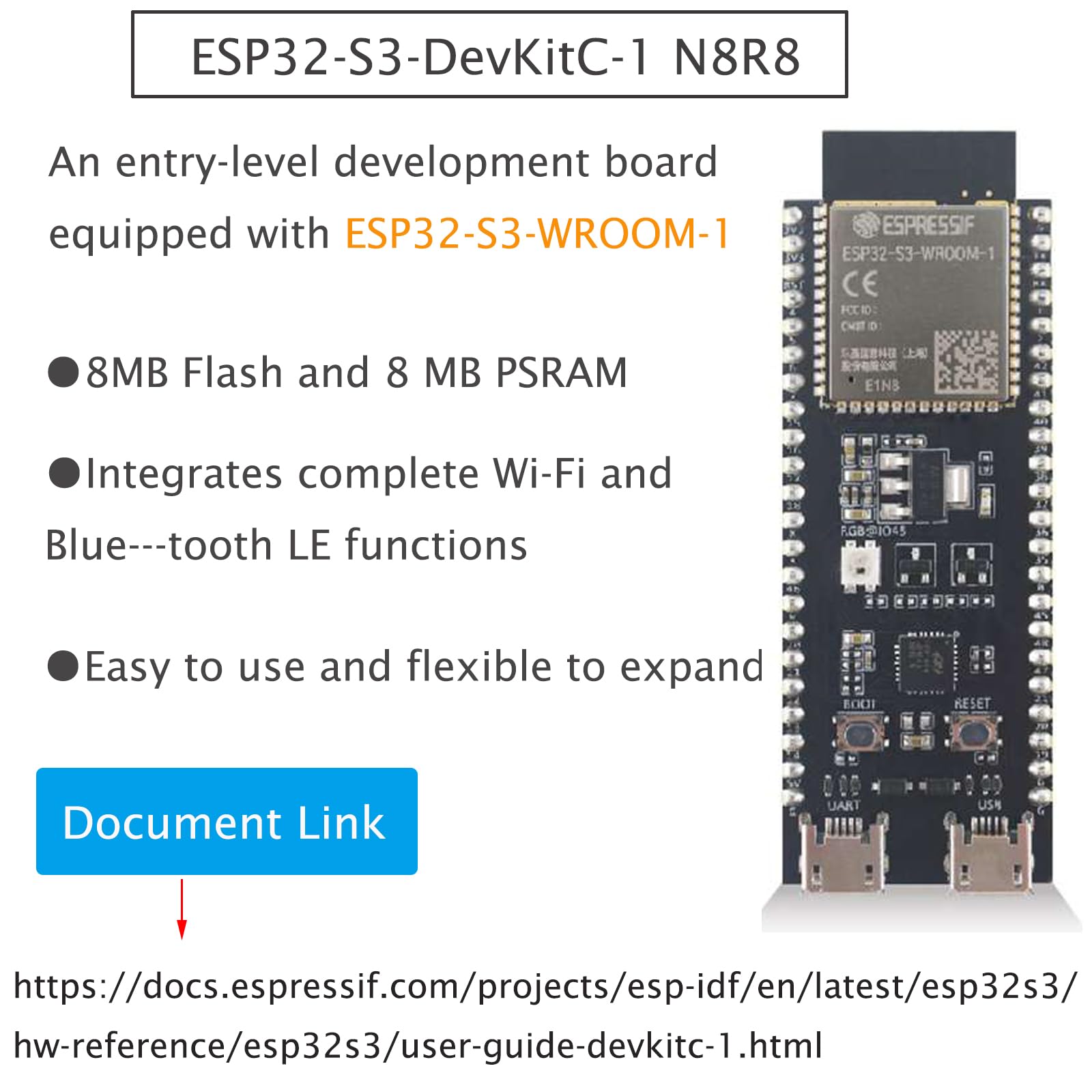 Mua 2Pcs RCmall ESP32-S3-DevKitC-1 N8R8 Development Board Based ESP32 ...