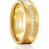 SOXEMAN 8mm Tungsten Wedding Band, Layered Construction with Channel Set Zirconia for Men & Women