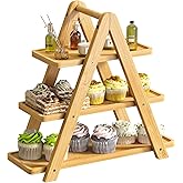 3 Tier Serving Tray Cupcake Stand and Towers Serving Tray for Party Food Tray Farmhouse Serving Platter Decorative Tray Decor Dessert Display Set Tiered Tray Stand (Natural)
