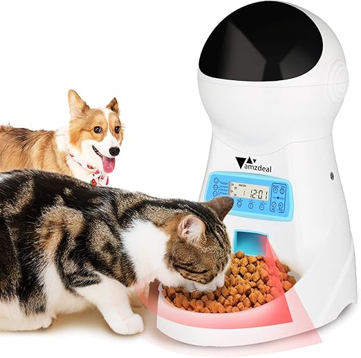 Amzdeal Distributeur Automatique De Nourriture Pour 4 Fois Jour Pet Feeder Automatique Distributeur De Croquettes Gamelle Pour Chien Chat Grand Moyen Petit 3 5l Amazon Fr Animalerie