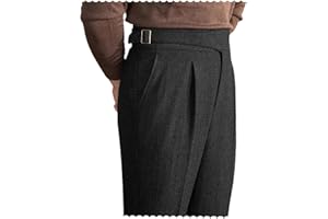 GARQIA CLYON Men Trousers Vintage Tweed Blend Pants Herringbone Slim Fit Pleat-Front Pant