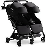 Mompush Lithe Double Stroller, Lightweight Side by Side, Infant &amp; Toddler | 25 lbs design, 30-inch width fits doorways, one-step fold, independent recline, UPF50+ canopy, all-wheel suspension