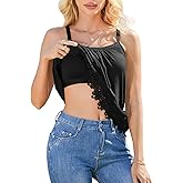 V FOR CITY Womens Flowy Lace Camisole with Built in Bra Adjustable Straps Loose Scoop Neck Tank Top
