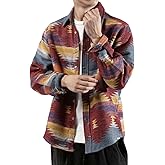 FindThy Men’s Brushed Flannel Shirts Ethnic Aztec Print Button Up Lapel Tribal Shirt Jacket Shacket