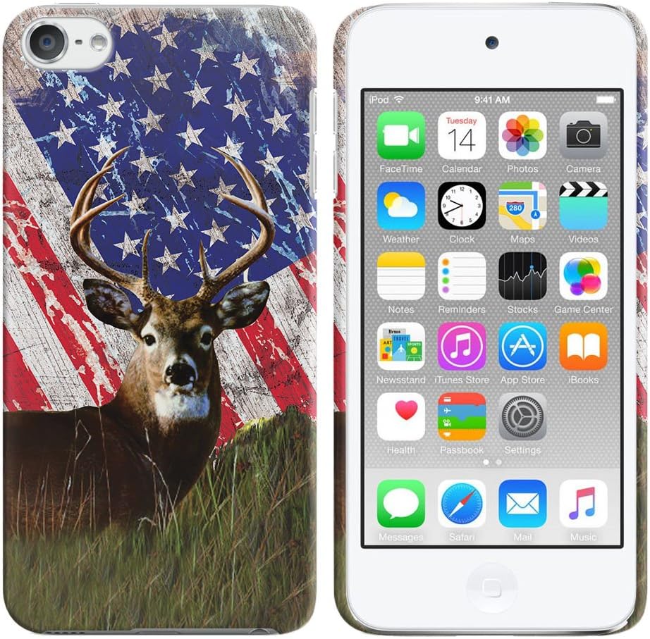 FINCIBO Case Compatible with Apple iPod Touch 5 6 7th Gen 2019, Back Cover Hard Plastic Protector Case Stylish Design for iPod Touch 5 6 7 - Vintage American USA Flag Deer