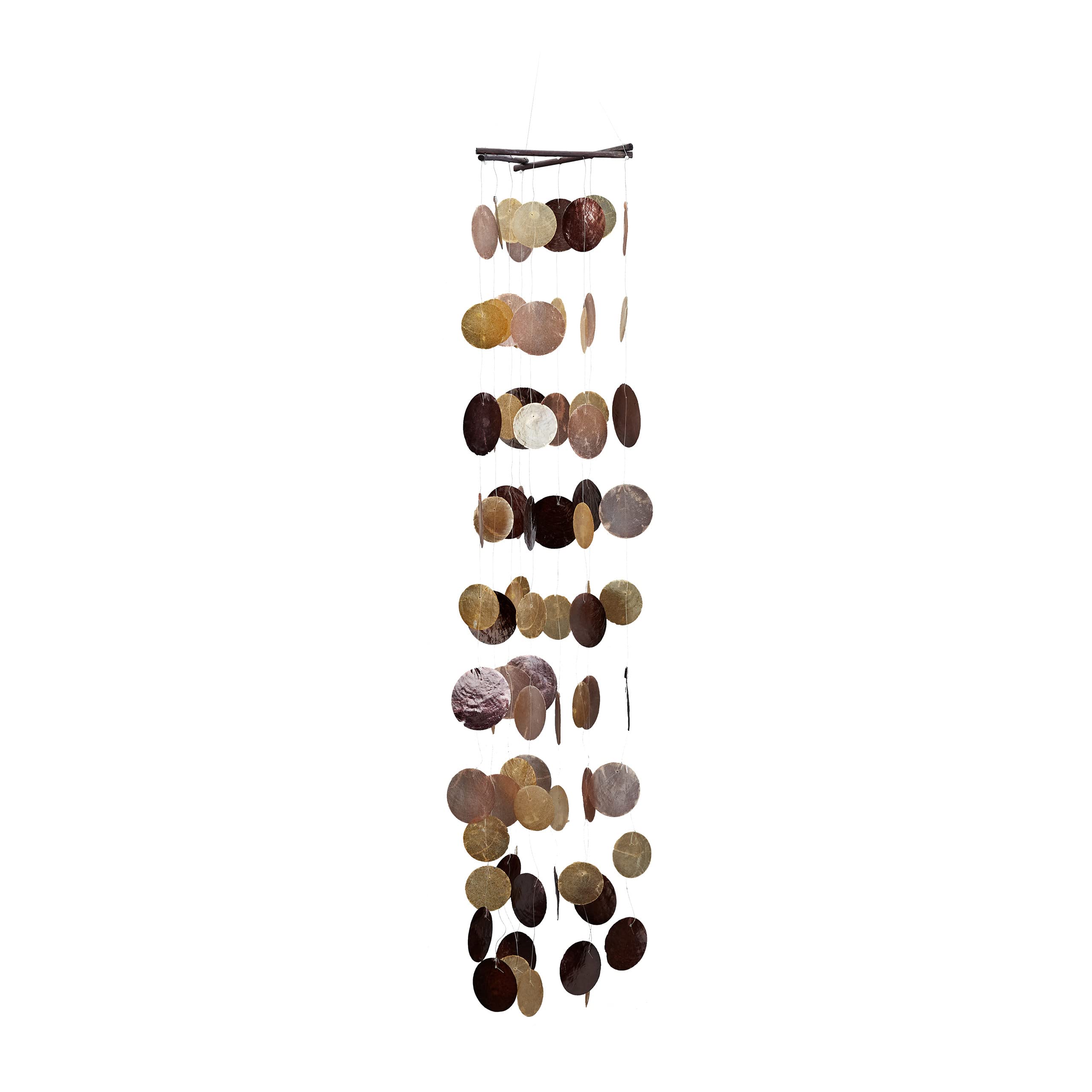 Relaxdays Capiz Wind Chimes with Seashell Garlands, Beads, Maritime Wooden Garden Mobile, Window, Balcony, 117 cm, Brown-Pink