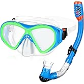 Kids Snorkel Set Dry Top Snorkeling Gear for Kids Boys Girls Youth Junior Age 5-15, Anti-Fog Anti-Leak Snorkel Mask Scuba Diving Mask Swimming Goggles with Nose Cover