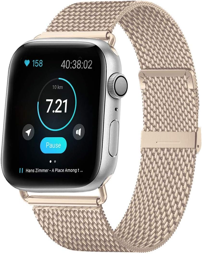 MouKou Straps for Apple Watch Series 5/4/3/2/1 38mm 40mm 42mm 44mm Milanese Mesh Loop with Magnetic Clasp Stainless Steel Replacement Strap