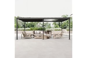 MIRADOR 80S Louvered Pergola 10' x 20', Modern Style with Adjustable Louvers and Integrated Drainage System for Deck Garden Yard, Easy Installation, Plus Size, Charcoal