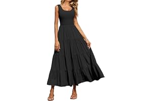 PRETTYGARDEN Women's 2025 Casual Loose Plain Maxi Sundress Smocked Tank Dress Sleeveless Summer Beach Tiered Long Dresses