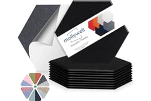 Mollywell Hexagon Acoustic Panels, High Density, Soundproofing, Decorative Noise Reduction Felt Wall Tiles for Ceilings, Home Office & Gaming Room (Black), 14x12x0.4 Inch