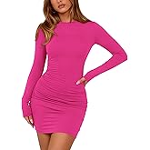 BTFBM Womens Spring Fashion 2026 Long Sleeve Boat Neck Mini Dress Slim Fit Party Club Short Tight Basic Bodycon Dresses