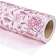 WRAPAHOLIC Jumbo Kraft Floral Wrapping Paper Roll - 30 Inch x 33 Feet - Vintage Toile Pink Floral Design for Birthday, Bridal Shower, Wedding, Baby Shower