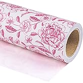 WRAPAHOLIC Kraft Floral Wrapping Paper Roll - Mini Roll - 17 Inch x 33 Feet - Vintage Toile Pink Floral Paper for Birthday, Bridal Shower, Wedding, Baby Shower