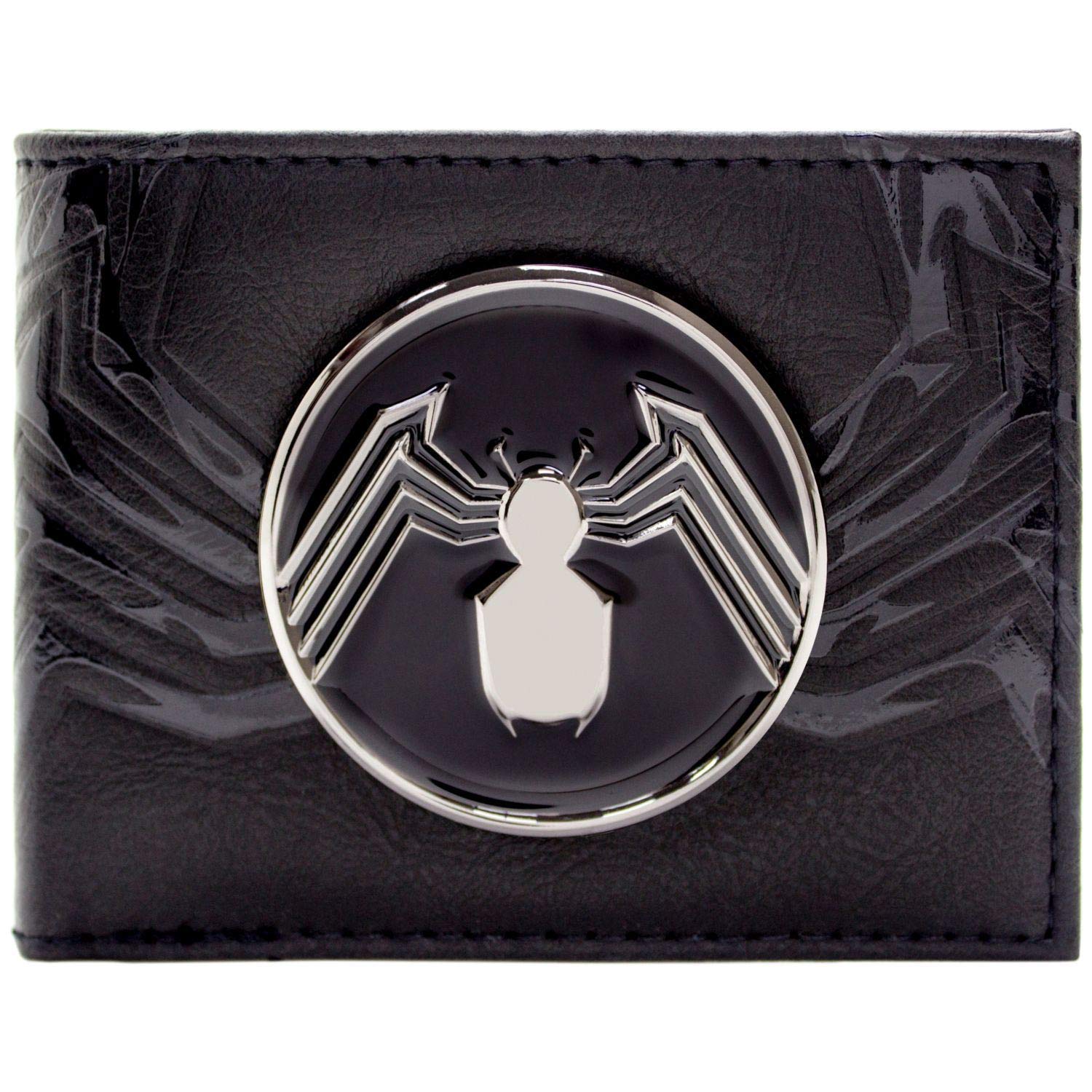 Eddie Brock Venom Suit Up We are Venom! Metal Spider Emblem Wallet Bi-Fold ID & Card Holder, Black