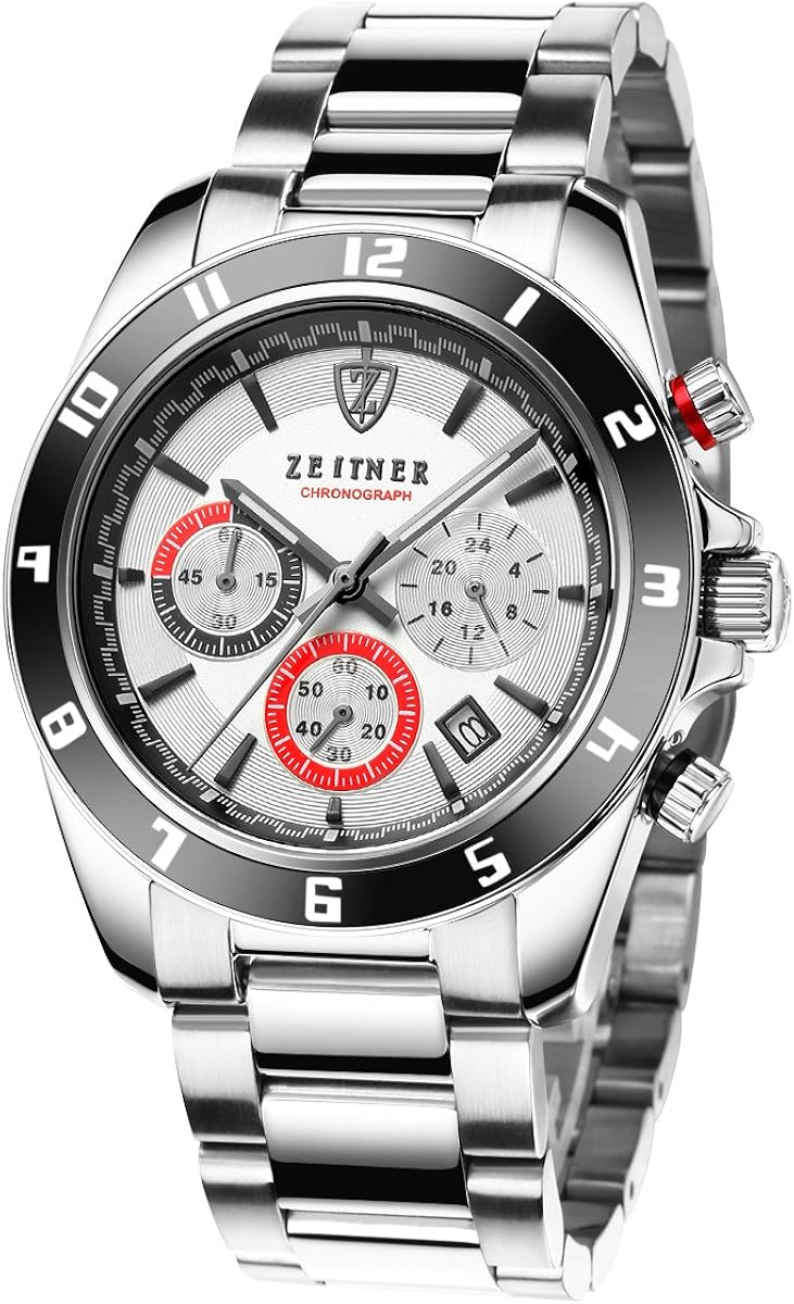 Mens Zeitner Chronograph Timepiece Watch With Stainless Steel Bracelet