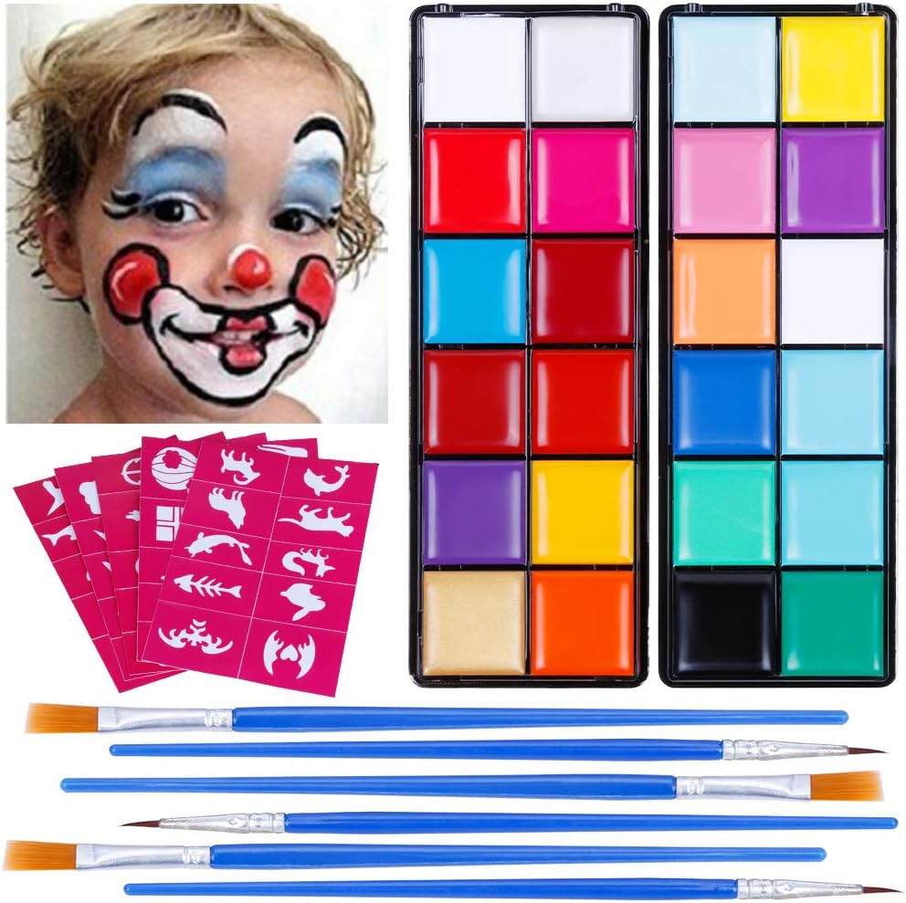 Lictin Face Body Painting Kit, 26 Colors Body Paint for Adults,10 Professional Brushes
