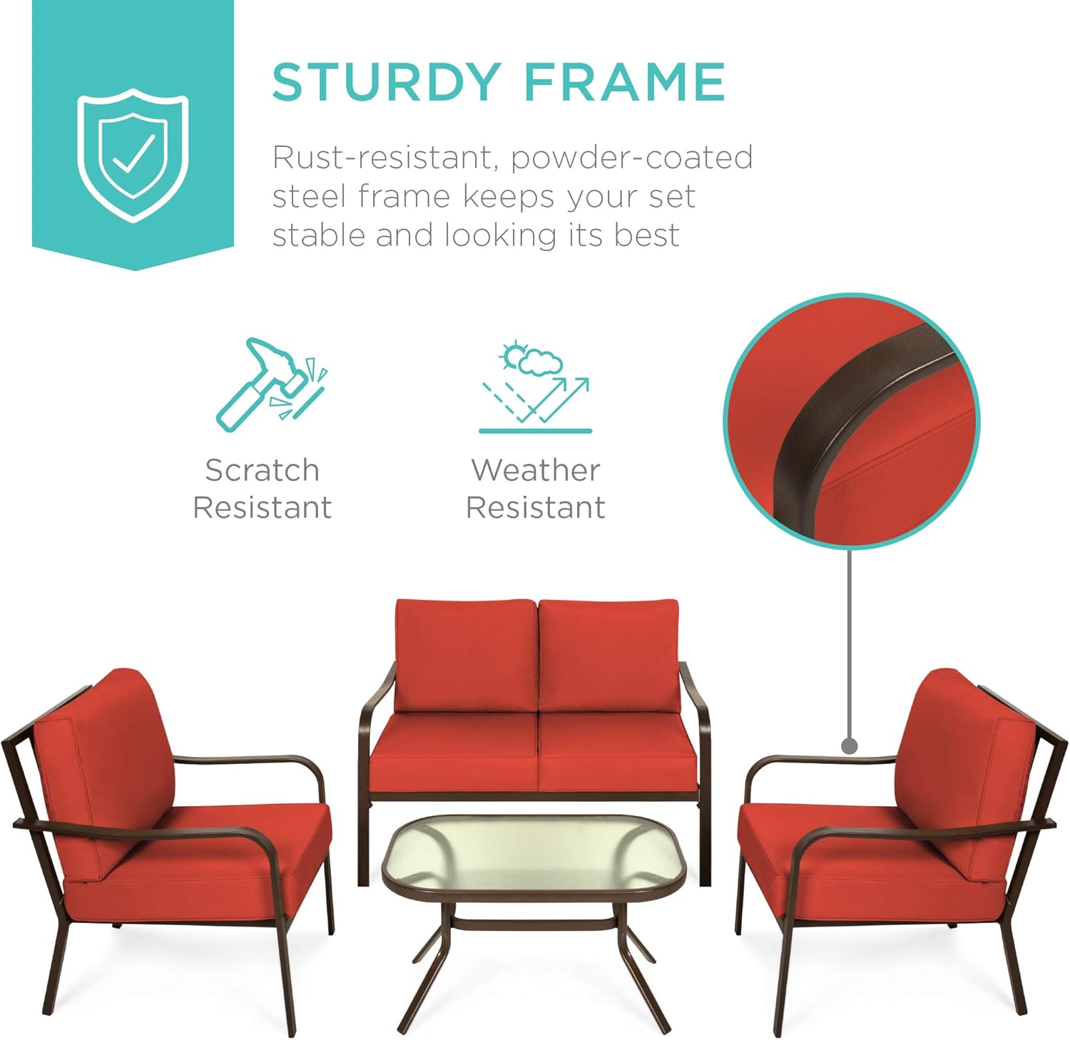 Best Choice Products 4-Piece Cushioned Patio Furniture Conversation Set w/Loveseat, 2 Chairs, Coffee Table - Red: Garden & Outdoor