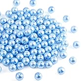 Mingtao 200Pcs Glass Pearl Beads Round Spacer Pearl Czech Tiny Satin Luster Loose Pearl Beads with Through Holes Handcrafted Assorted Colors Sizes for DIY Crafts Jewelry Making (Sky Blue, 4mm)