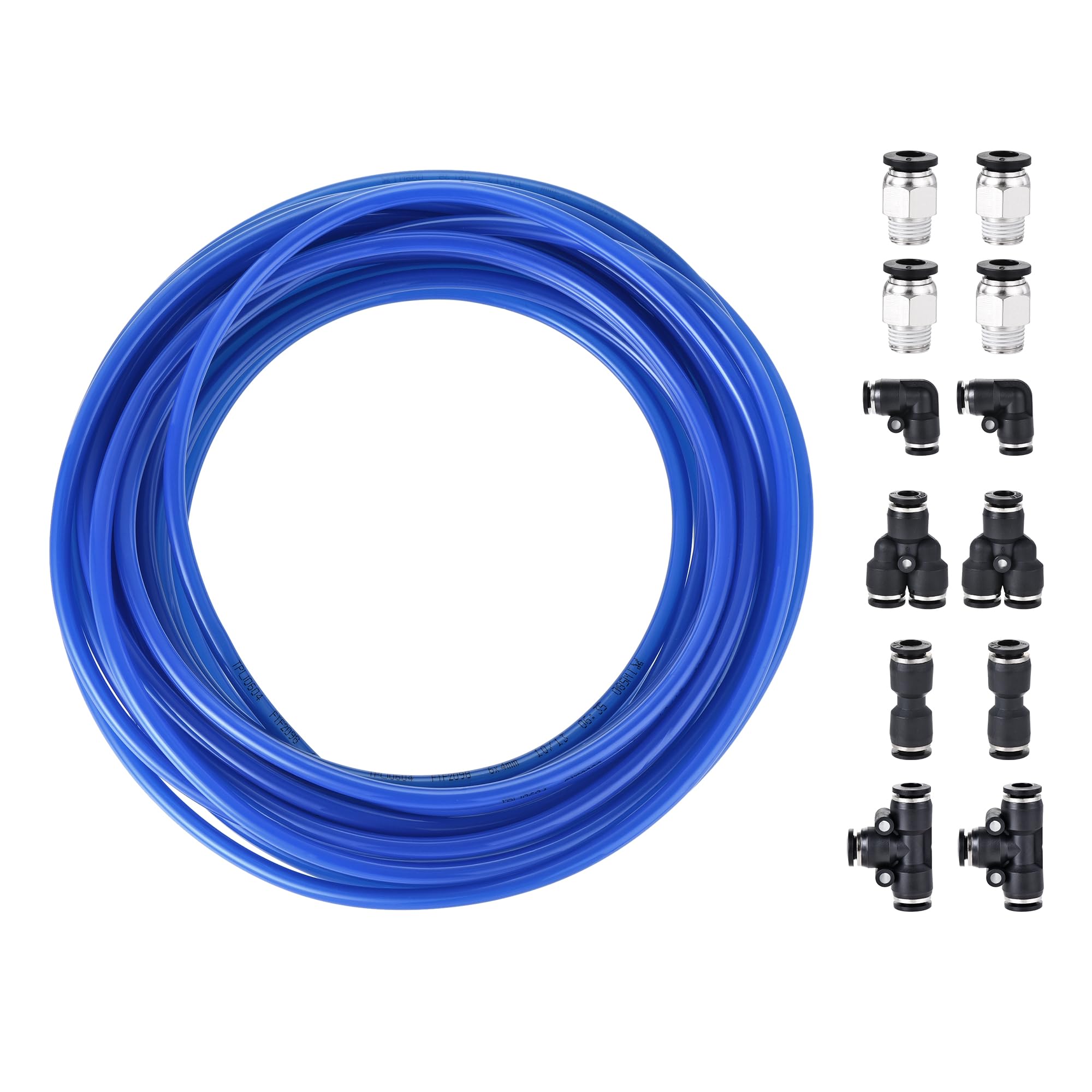 M METERXITY Air Hose Tubing Kit - PU Pneumatic Tube with Quick Connecter, High Pressure Resistance, Apply to Vacuum Systems (10M 6mm OD, Blue)