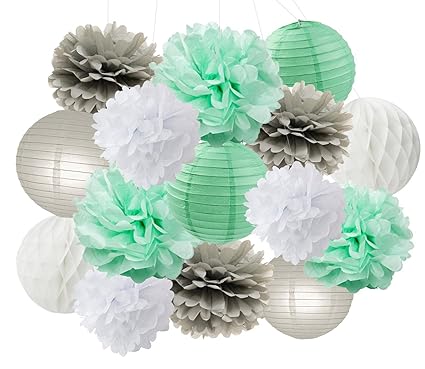 Amazon Com Baby Shower Decorations Furuix 15pcs Mint Grey White