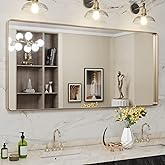 LOAAO 60”X28” Gold Bathroom Mirror, Rounded Rectangle Gold Frame Mirror, Brushed Gold Bathroom Vanity Mirror Wall-Mounted, Anti-Rust, Tempered Glass, Hangs Horizontally or Vertically