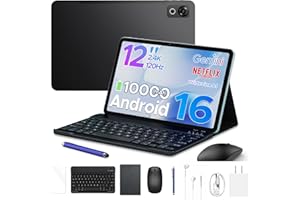 POCKAM P12 Android 16 Tablet (2026), 120Hz 2.4K 12 Inch Tablet with Gemini AI, 48GB+128GB/2TB, Unisoc T7280 Octa-Core, 10000m