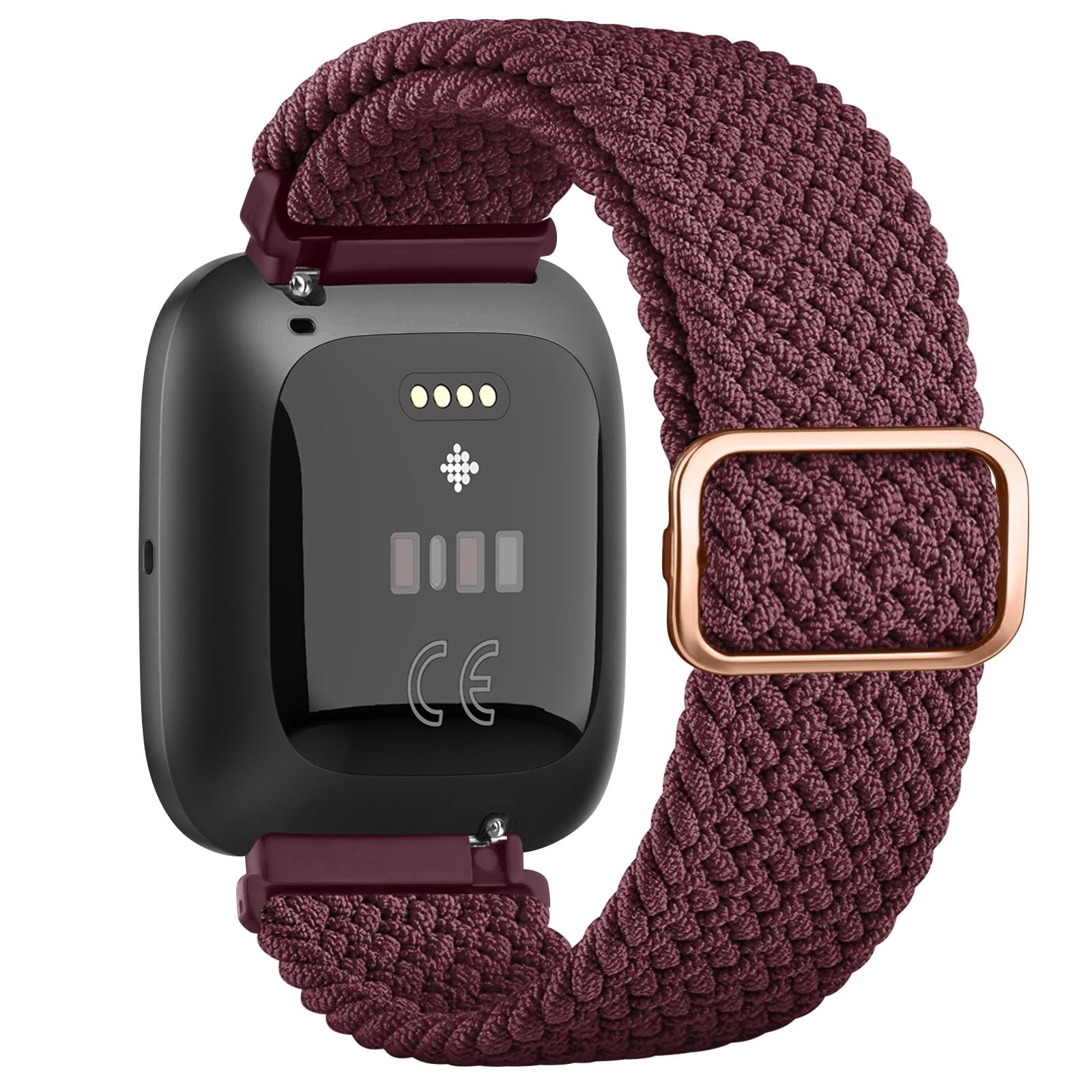 Wanme Braided Stretchy Straps Compatible with Fitbit Versa 2 Straps for Women Men, Soft Stretchy Adjustable Nylon Breathable Sport Strap for Fitbit Versa 2/Versa/Versa Lite/SE Smartwatch (Wine Red) — image 1