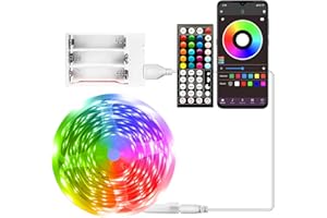 RUISHINE Battery Powered LED Strip Lights 25 ft, Color Changing Music Sync App Remote Control RGB USB Lights for Bedroom, TV, Room