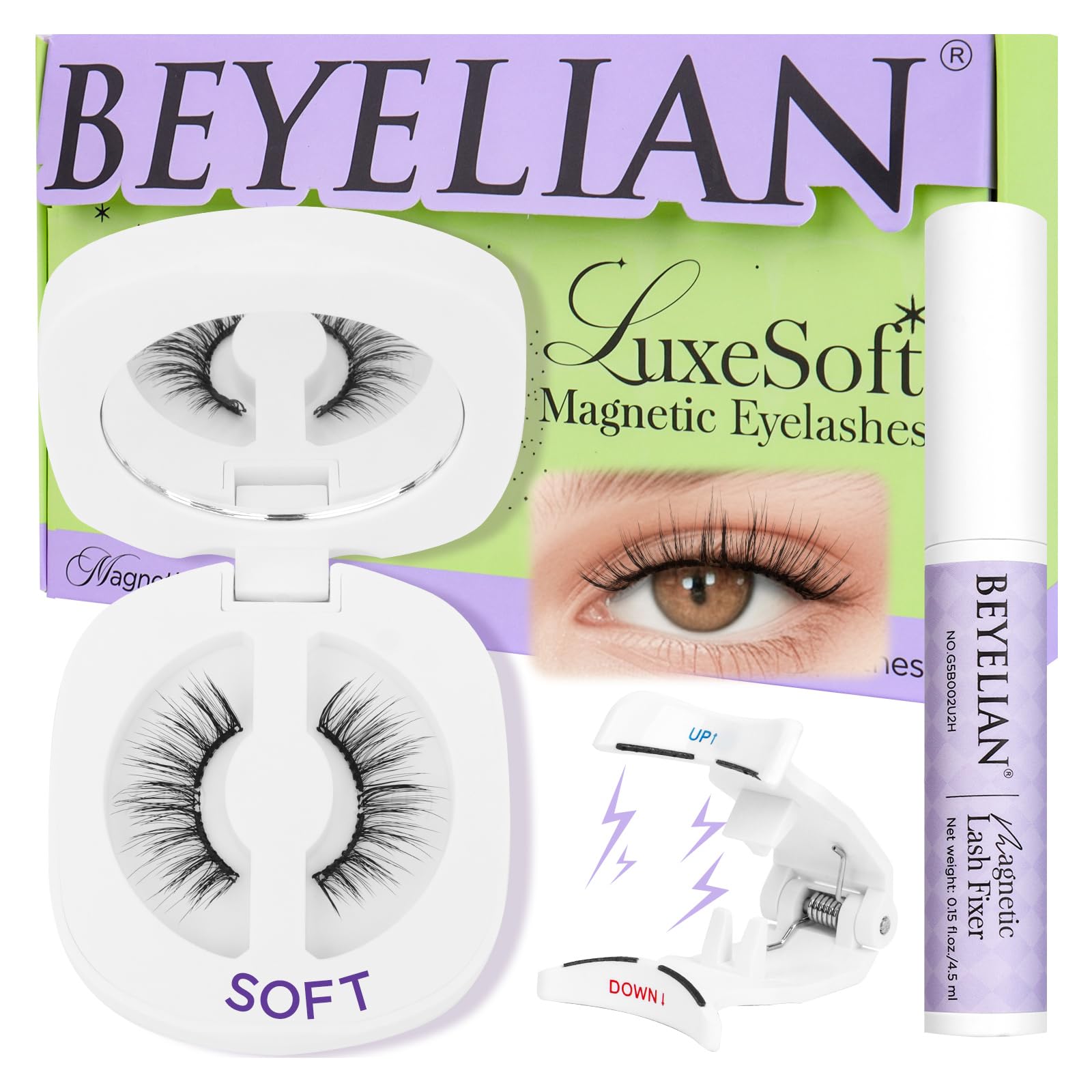 Photo 1 of BEYELIAN Soft Magnetic Eyelashes with Applicator, Reusable Magnetic Lashes with New Eyelash Fixer, Eyelashes Natural Look, Easy to Wear