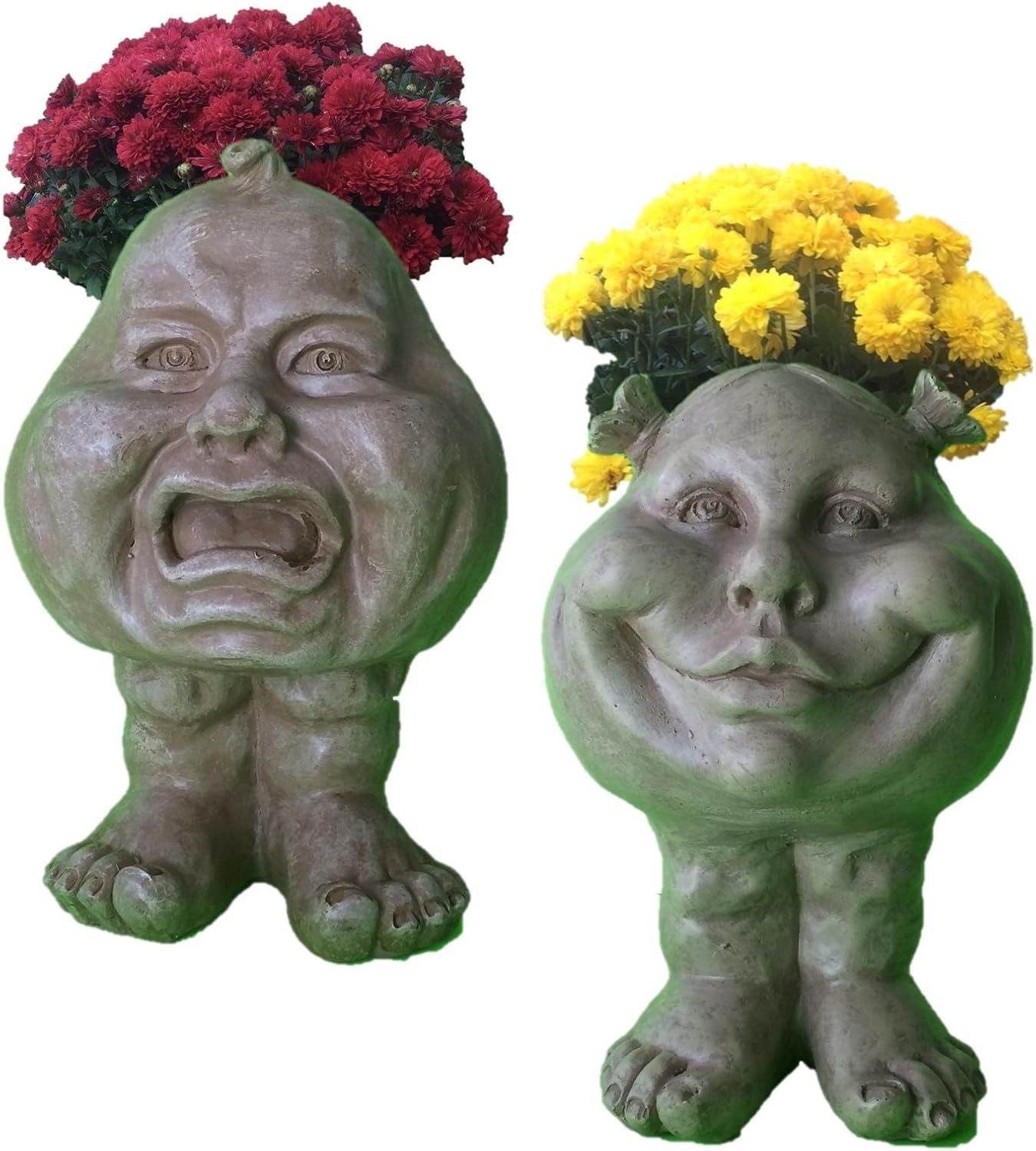 Muggly Homestyles Sister Suzy Q and Crybaby Stone Wash 8" Face Planter Garden Statue (Holds 3.5" Pot)