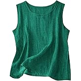 breaise Women Cotton Linen Tank Tops Loose Causal Sleeveless Summer Shirts Crew Neck Gauze Crewneck Camisole 2025