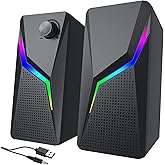 AYJBKL Computer Speakers, PC Speakers for Desktop with 6 Lighting Modes, PC Gaming Accessories, Stereo Sound Desktop Computer Speakers with 2 Bass-Boost Ports, USB Powered 3.5mm AUX Cable