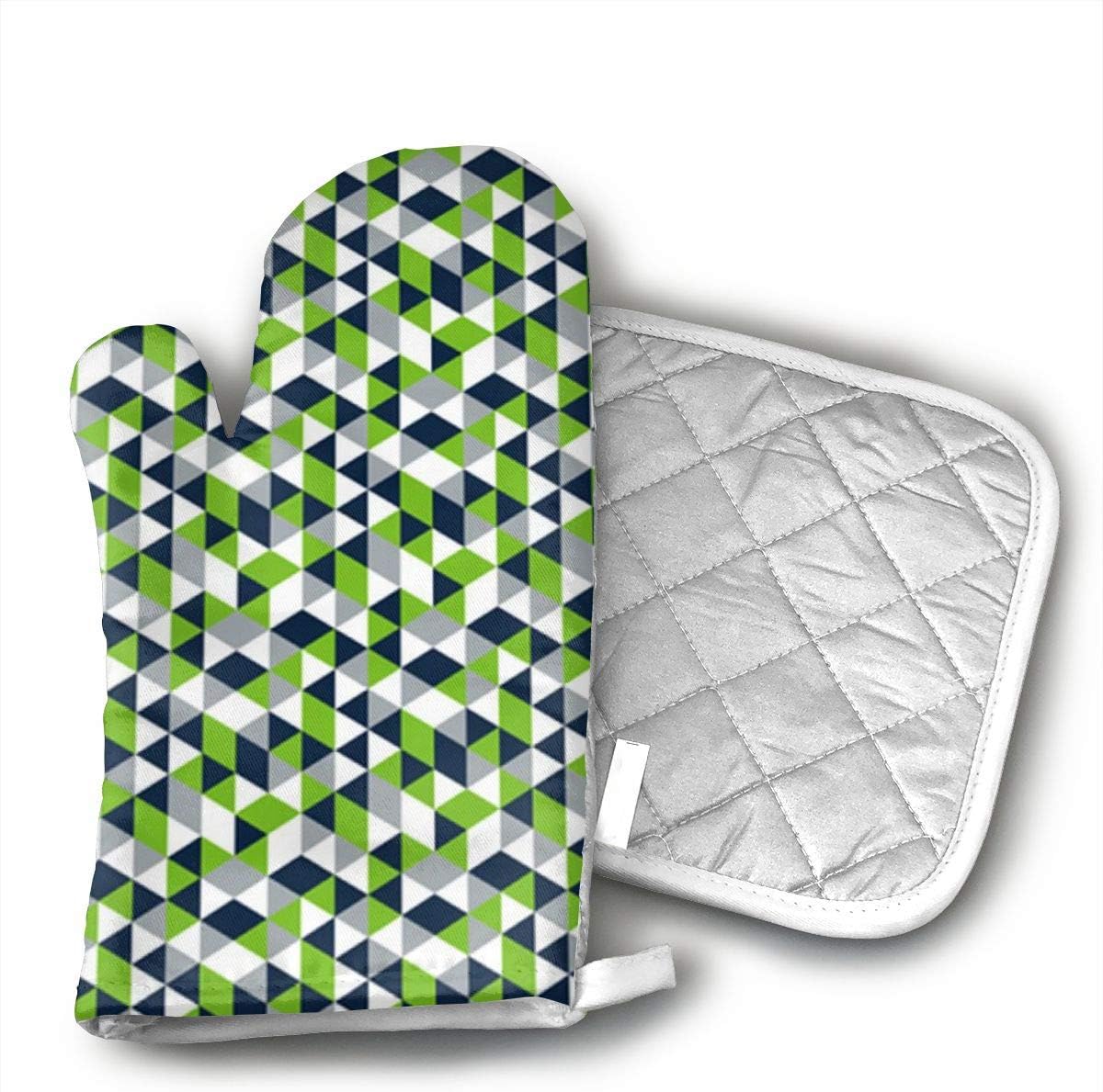 CHWEYAQ SweetieP Geometric Seahawk Oven Mitts, Heat Resistant Oven Gloves, Safe Cooking Baking, Grilling, Barbecue, Machine Washable,