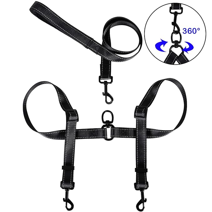 Tacobear Hundeleine Doppelleine mit Griff verstellbar Hunde Führleine Laufleine Umhängeleine mit Reflektierende Nähte für Zwe