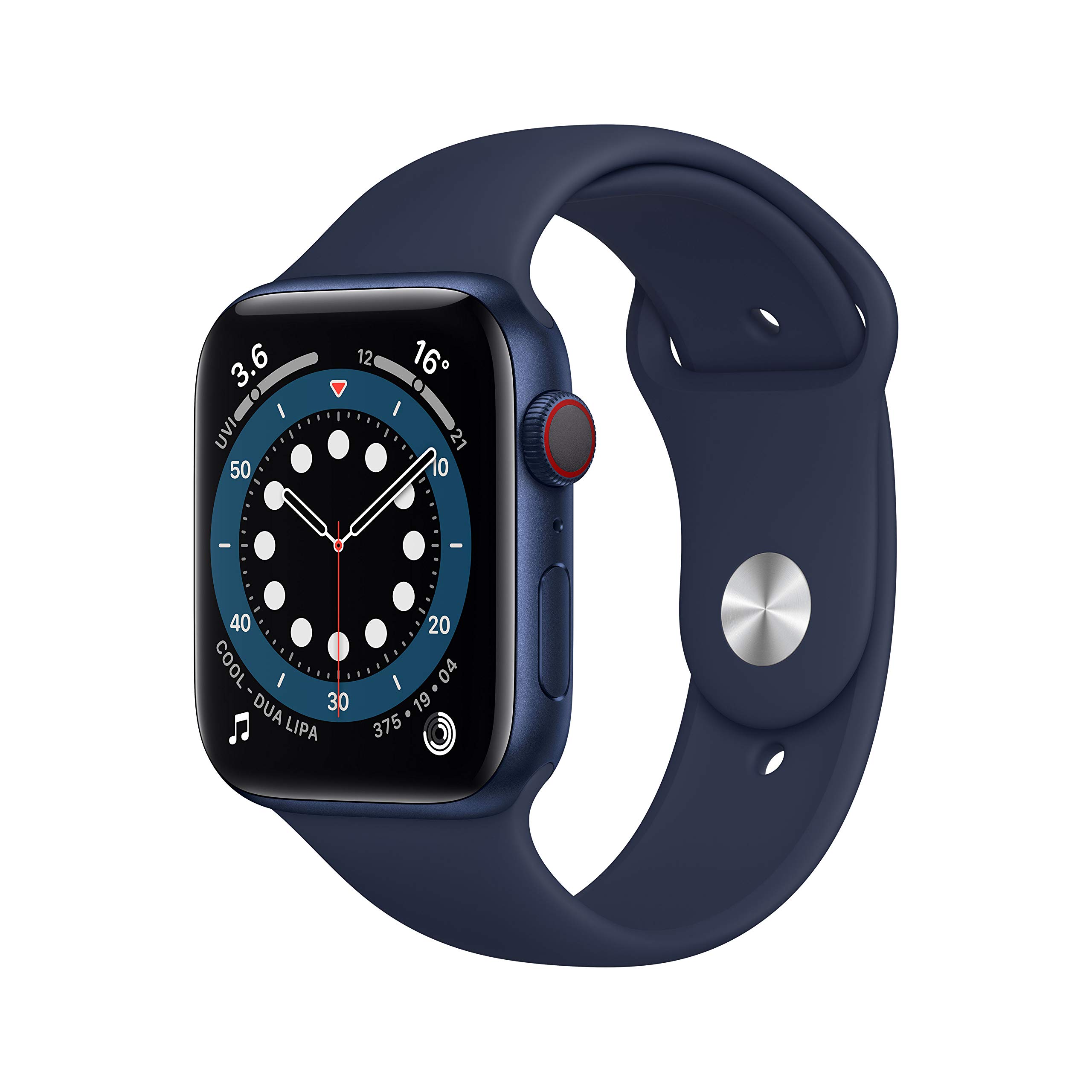 Apple Watch Series 6 GPS + Cellular, 44mm Blue Aluminium Case with Deep Navy Sport Band - Regular