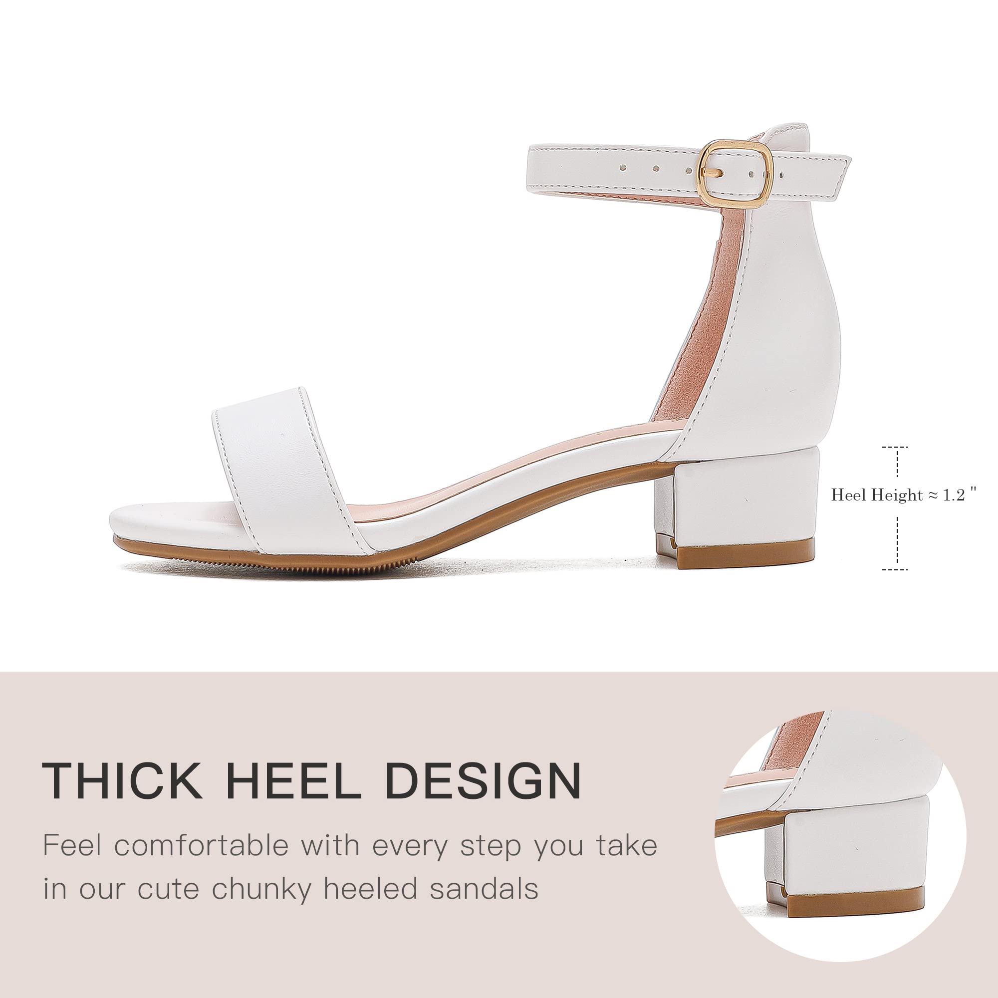 Dufannie Girls Sandals Low Heels Dress Pump Ankle Strap Open Toe Flower Girl Wedding Party for Toddler Little Big Kid