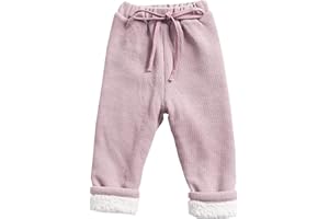 Alunsito Little Baby Girl Boy Winter Warm High Waist Sweatpant Toddler Cotton Drawstring Pants Fleece Lined Corduroy Trousers