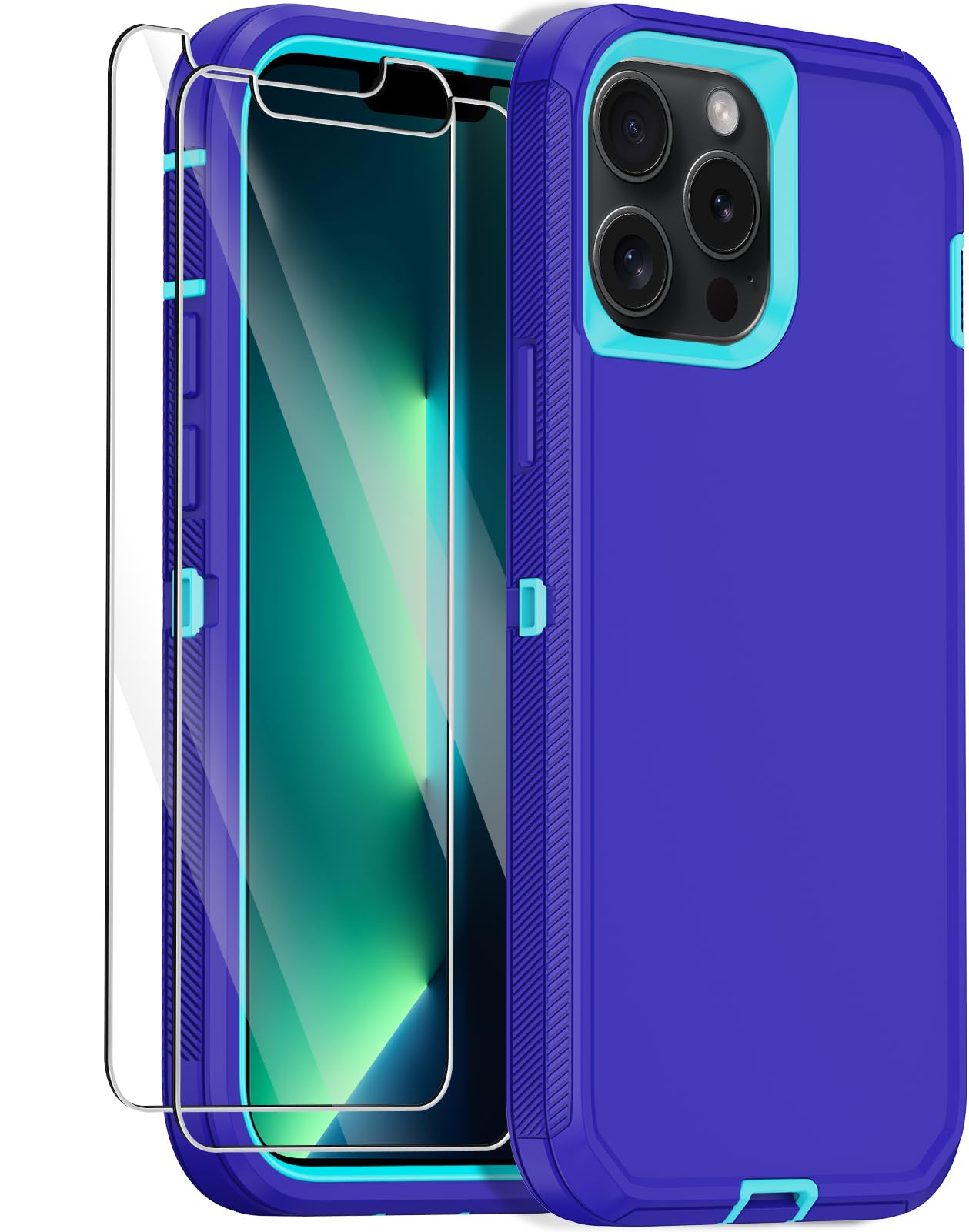 Annymall for iPhone 13 Pro Case with 2 Screen Protector,Shockproof Drop Protection Full Body Heavy Duty 3 Layer Military Rugged Durable Phone Cover for Apple iPhone 13 Pro 6.1" (Purple)