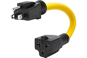 PURCOPPER [4-in-1] 12AWG 15 Amp Household AC Plug to 20 Amp T Blade Adapter, 15A 125V to 20A 250V Heavy Duty Male to Female Power Extension Cord 1 Feet,Nema 5-15P to 5-15R,5-15P to 5-20R,5-15P to 6-15R/6-20R