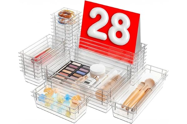 A-LuGei 【Military Grade】 Drawer Organizer, 【𝟱𝗦𝗶𝘇𝗲】 Clear Makeup organizer, 【Holds 177 Items】 Bathroom Organizers and Sto