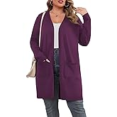 TIANZHU Plus Size Lightweight Cardigan for Women Open Front Long Sleeve Loose Fit Casual Outwear with Pockets XL-4XL