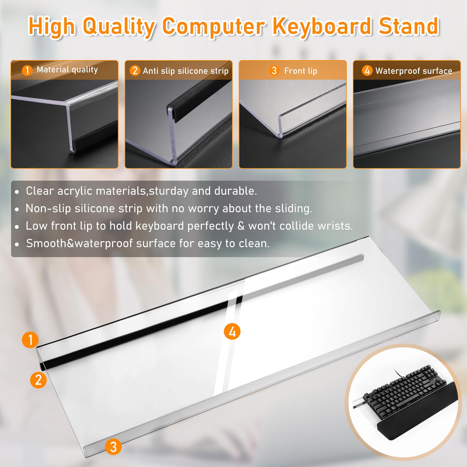 Mua Computer Keyboard Stand with Keyboard Wrist Rest, Acrylic Keyboard ...