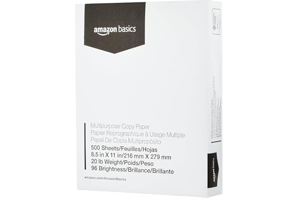 Amazon Basics Multipurpose Copy Printer Paper, 21.6 x 27.9cm, 9.07kg, 1 Ream, (500 Sheets), 96 Bright, White