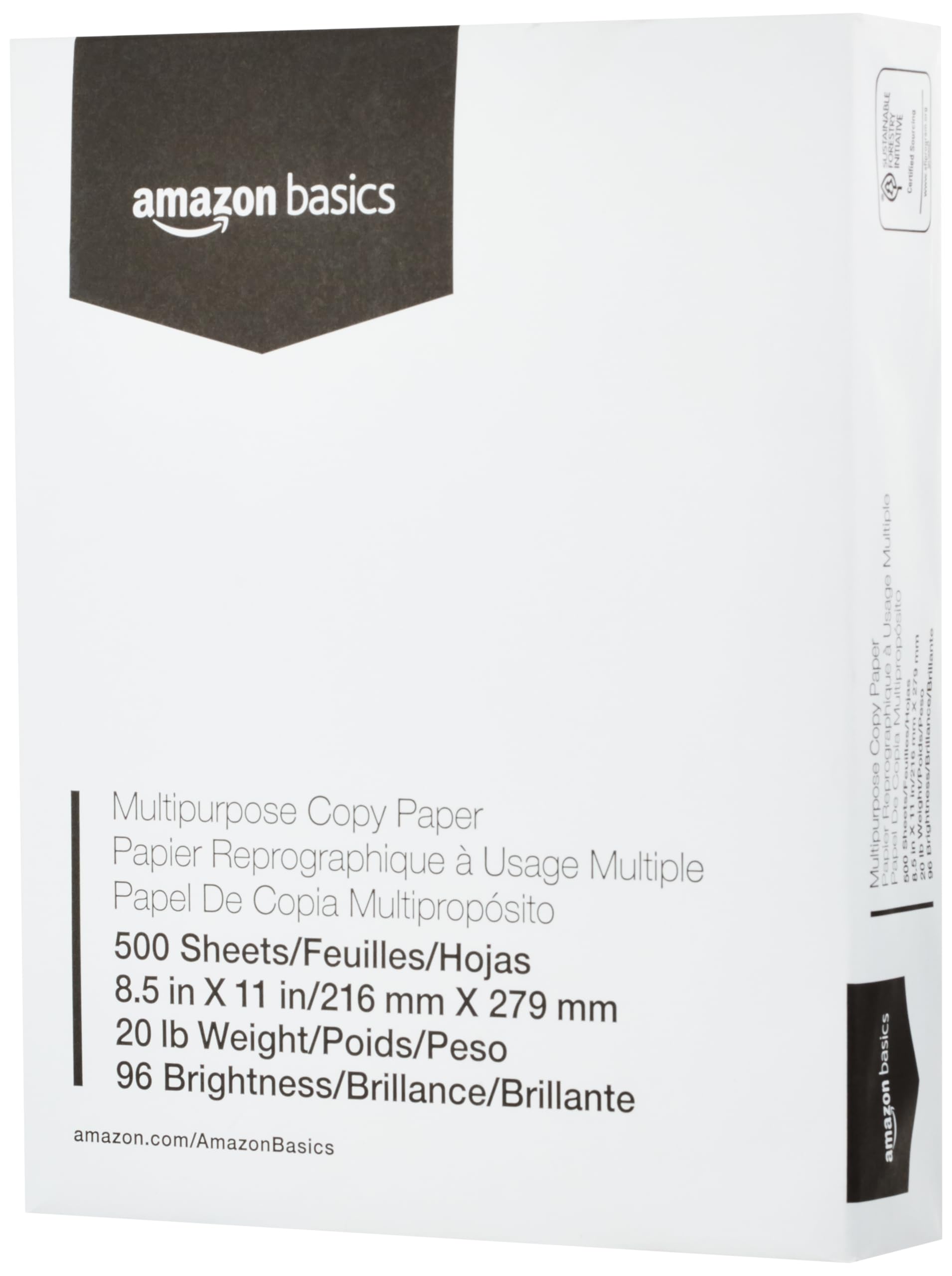 Photo 1 of Amazon Basics Multipurpose Copy Printer Paper, 8.5 x 11 Inches , 20 lb, 1 Ream, (500 Sheets), 96 Bright, White