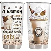 34HD Funny Cat Mom Valentine Gifts for Women, Catpuccino Coffee Tumbler 20 oz, Travel Mug for Cat Lovers, Galentine's Day Present for Friend Co-worker