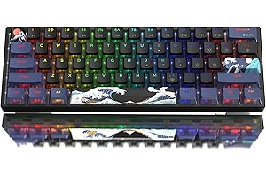 Womier 60% Percent Keyboard Gaming, WK61 V2 Creamy Mechanical Wired Keyboard Anime, Hot-Swappable RGB Key Board with PBT Keycaps for Windows PC Gamers - POM Linear Red Switch(Black Kanagawa)